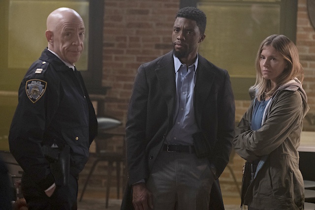 J.K. Simmons, Chadwick Boseman and Sienna Miller star in 21 BRIDGES Image Courtesy of STXfilms